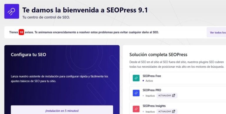 captura bienvenida seopress9.1