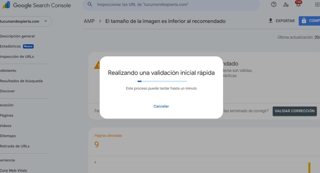 gsc validación de correcciones