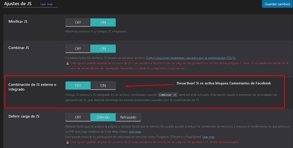 Bloqueo de carga de Comentarios de Facebook